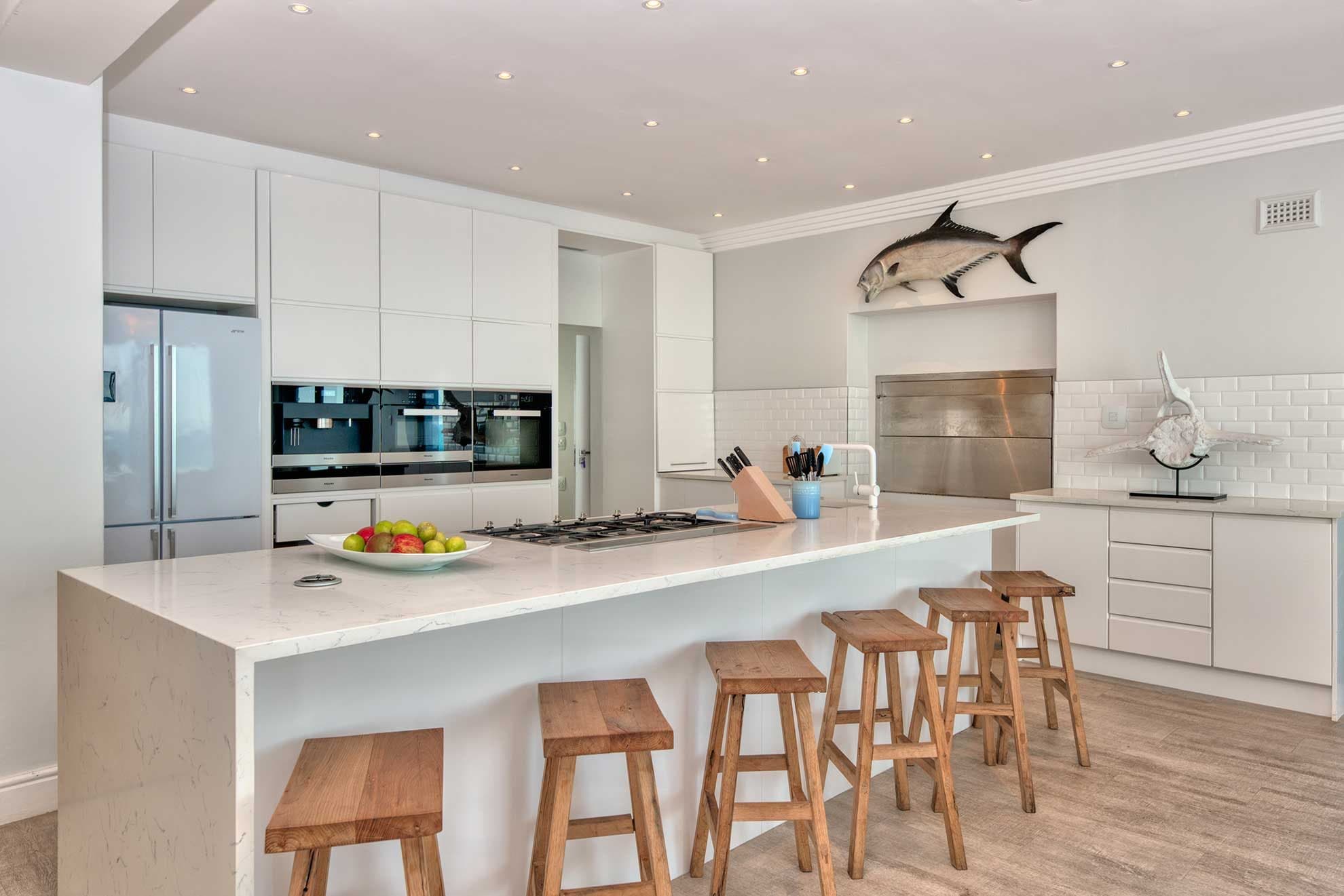 A mounted marlin above the kitchen stove at Marlin Manor, the property's namesake catch